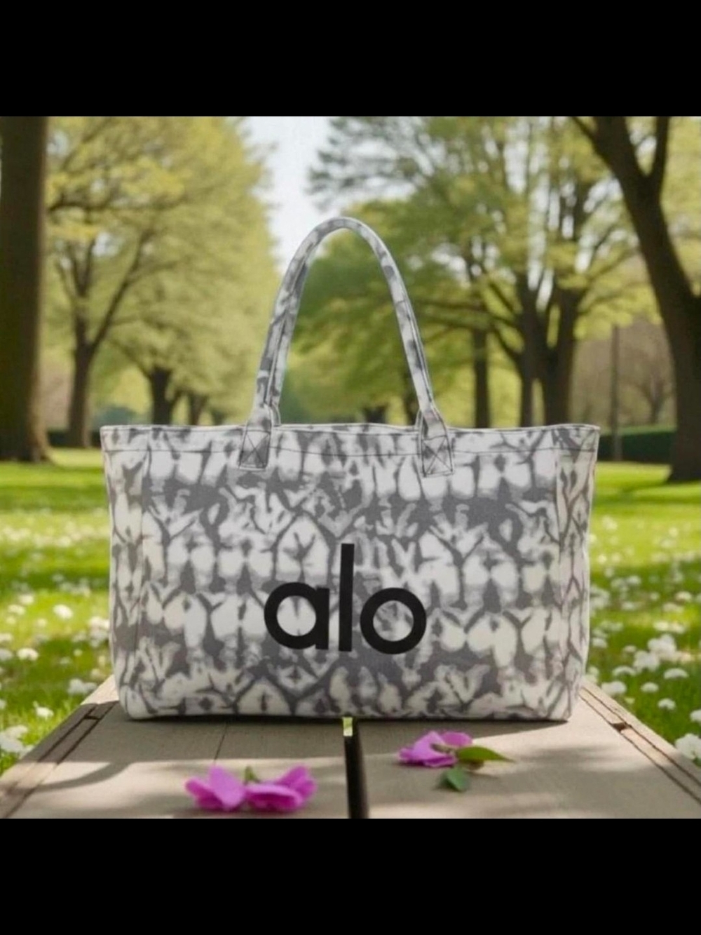 Alo Gray Tie-Dye Canvas Tote Bag